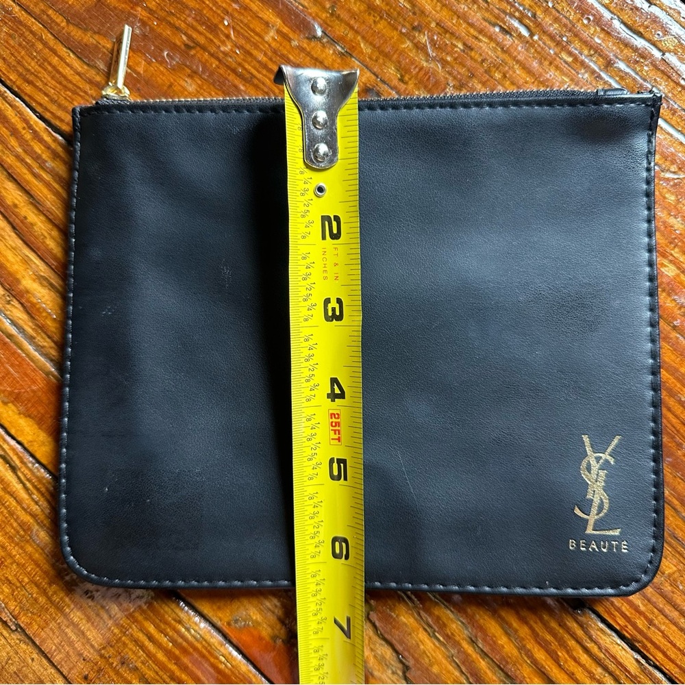 YSL Yves Saint Laurent Beaute Black Leather Zipper Pouch Clutch Bag Cosmetic - Picture 6 of 6